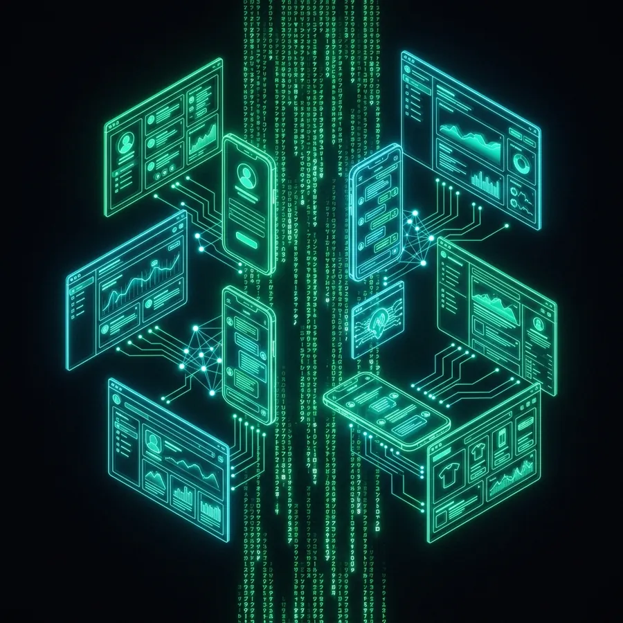 Apps y sitios web creados con inteligencia artificial — estilo Matrix